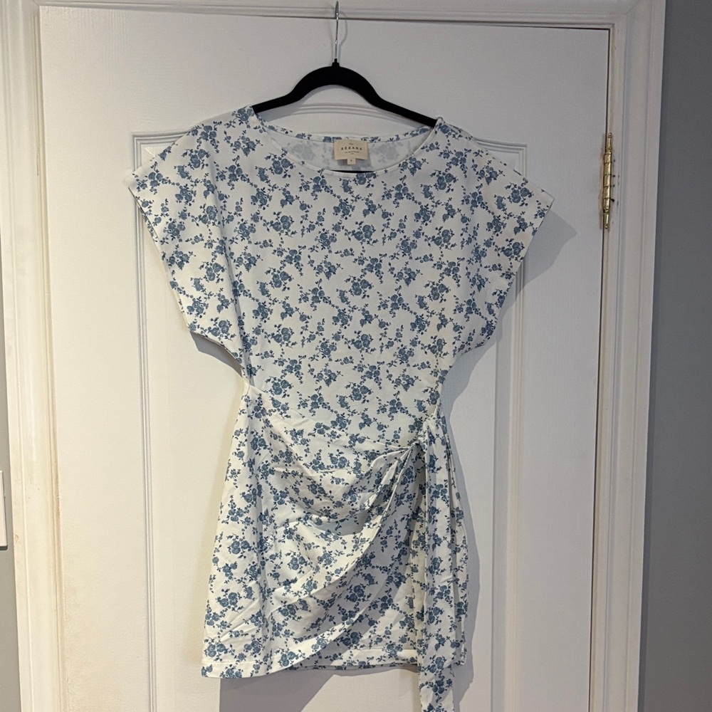 Sezane White and Blue Floral Mini Dress